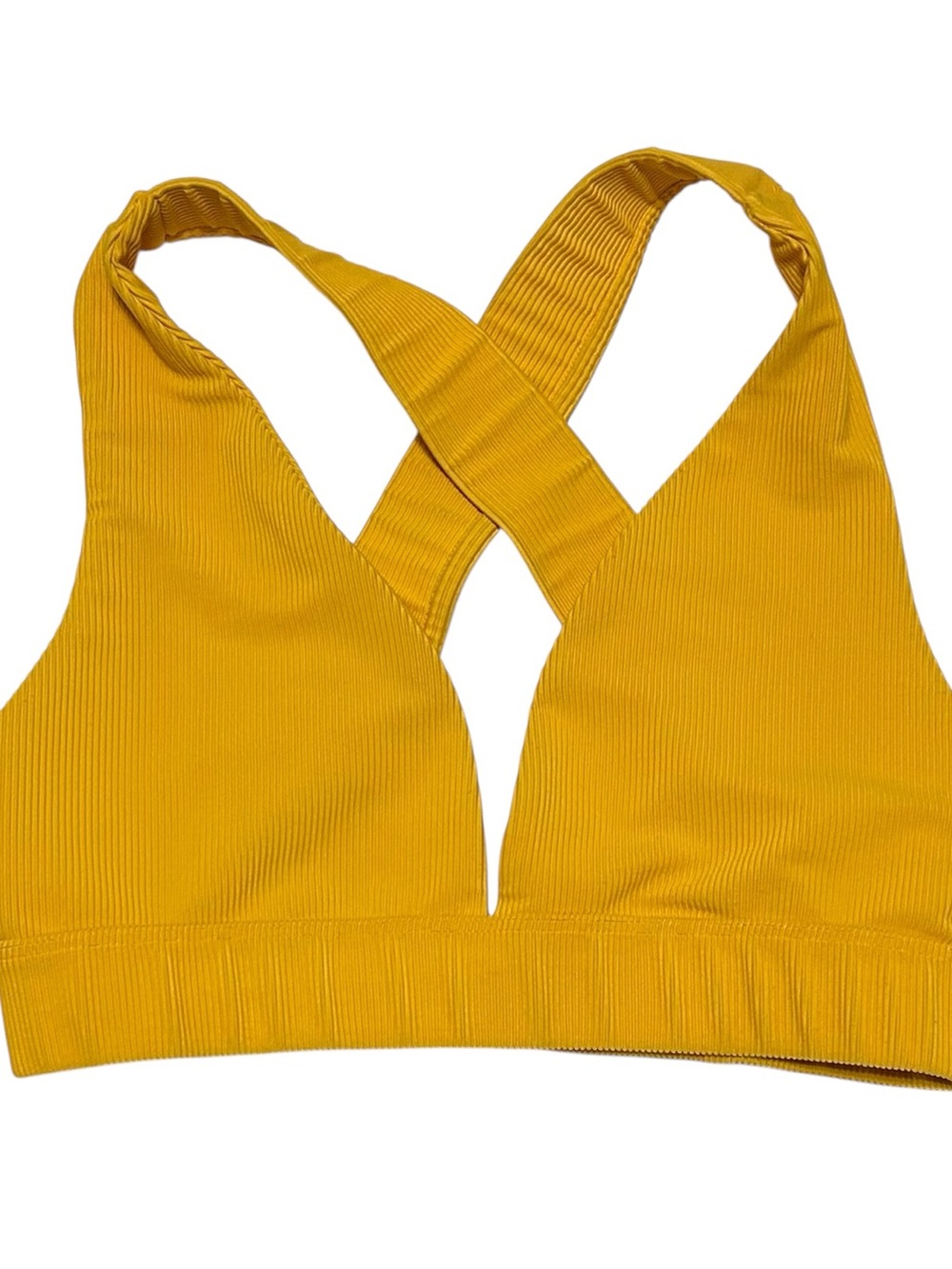 NWOT Mustard Yellow Beach Riot Sports Bra Cross Strap Ribbed V-Neck Bra